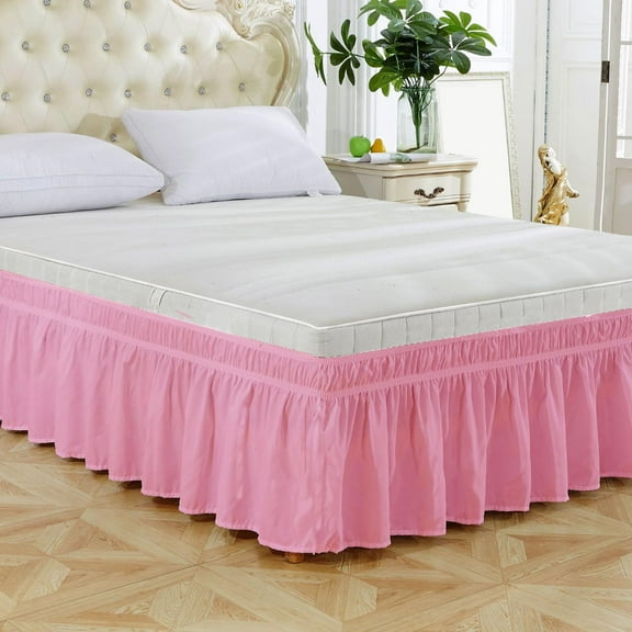 Werulen Bed Skirt Wrap Around Elastic Ruffles, 54x75+15 Inch Elastic Belt Bedskirt for Queen Bed, 3-Side Ruffle Furniture Protector, Classic Bedroom Decor Fitted Dust Ruffle