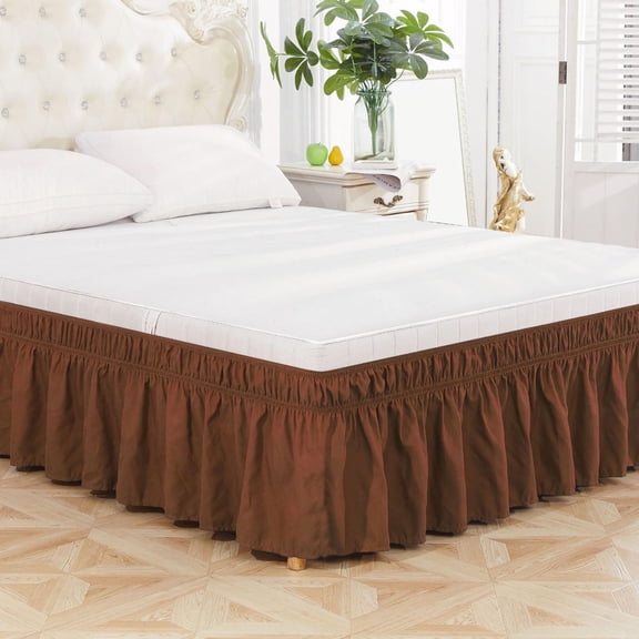 Werulen Bed Skirt Wrap Around Elastic Ruffles, 54x75+15 Inch Elastic Belt Bedskirt for Queen Bed, 3-Side Ruffle Furniture Protector, Classic Bedroom Decor Fitted Dust Ruffle