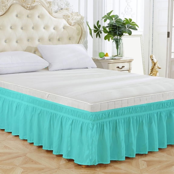 Werulen Bed Skirt Wrap Around Elastic Ruffles, 54x75+15 Inch Elastic Belt Bedskirt for Queen Bed, 3-Side Ruffle Furniture Protector, Classic Bedroom Decor Fitted Dust Ruffle