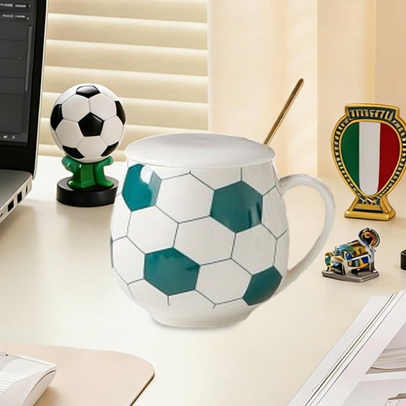Werulen Ceramic Coffee Mug, 400ML Football Mug, Coffee Mug, Home Office Daily Drinking Use, Ceramic Mug Lid, Daily Coffee Drinking Cup, Home Coffee Cup, Office Coffee Mug, Ceramic Drinking Cup