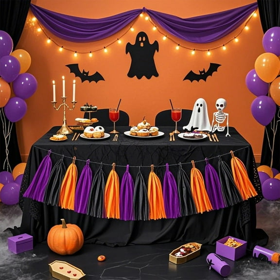 Werulen Under $5 ! 15PCS Black Orange Purple Halloween Party Decorations Tissue Paper Tassel Garland Graduation Wedding Birthday Banners Baby Shower Decor