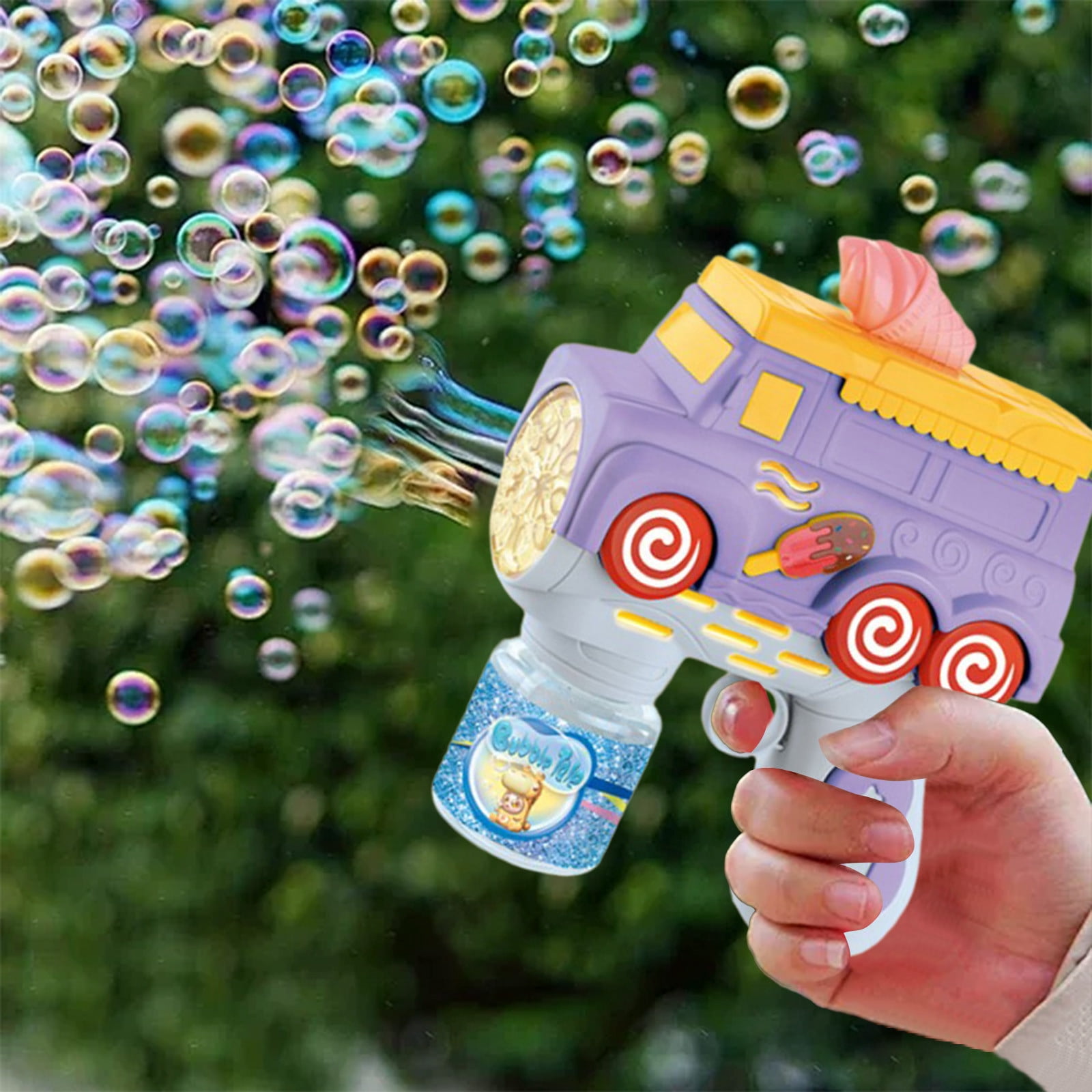 Kids’ Bubble Gun Toy – Yellow Van Design with Bubble Solution