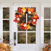 Werulen Under $5 ! Fall Wreaths for Front Door, Thanksgiving Maple Leaf Pumpkin Berry Wreath, Wreaths for Home Outdoor Indoor Window Wall Decoration