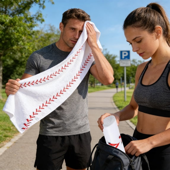 Werulen Cooling Sports Towel, 31 X 12 Inch Baseball Pattern Sweat Absorbent Quick Dry Towel, Outdoor Workout Cooling Towel for Gym Workouts Running Outdoor Activities and Fitness, White