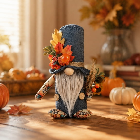 Werulen Cowboy Dwarf Maple Pumpkin Fabric Figurine, Thanksgiving Desktop Home Seasonal Styling, Fall Doll, Table Decor, Harvest Ornament