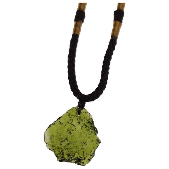 Werulen Crystal Meteorite Pendant, Natural Moldavite Stone Pendant Necklace, Irregular Shaped Czech Crystal Energy Jewelry, Unique Healing Crystal Gift for Women Men