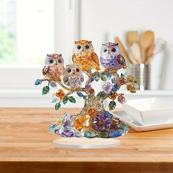 Werulen Crystal Owl Figurine, Handcrafted Acrylic Animal Sculpture Home Decor, Unique Gift for Housewarming Birthday, Feng Shui Office Desk Decorations