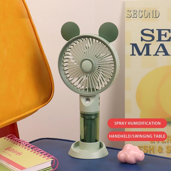Werulen Cute Cartoon Handheld Misting Fan Rechargeable Portable Spray Humidifying Fan with Bear Ears Style, 3 Speed Settings for Desk, Office, Travel & Outdoor Summer Cooling(Green)