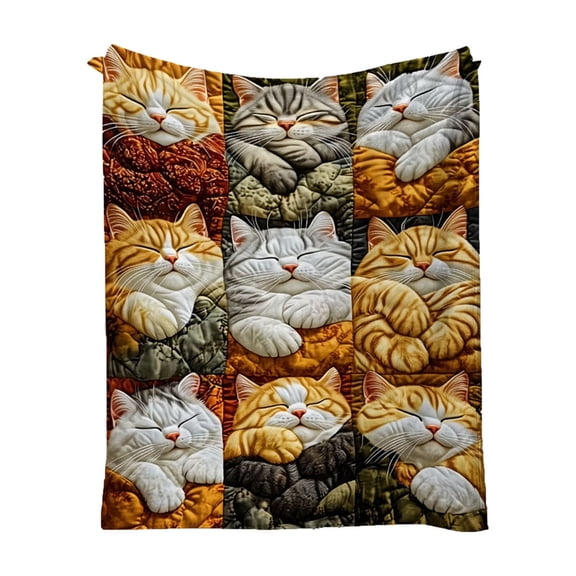 Werulen Cute Nine Square Sleeping Cat Blanket, Flannel Fleece Soft Throw Blanket, Home Couch Bed Decor, Warm Cozy Blanket, All Season Indoor Blanket