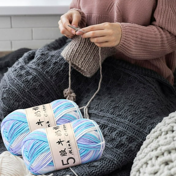 Werulen DIY Crochet Yarn, 5-Strand Milk Cotton Gradient Hand-Woven Doll Making Wool, 50g 325m SoftBabyYarn for Knitting Crocheting Beginners, Craft Supplies for Amigurumi Sewing Projects