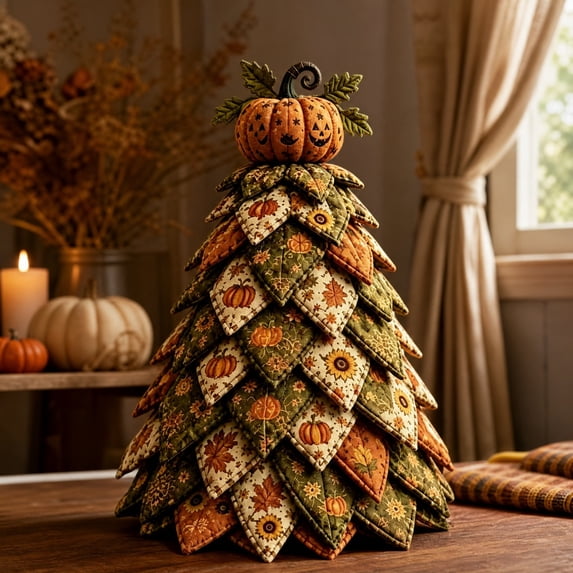 Werulen DIY Halloween Quilted Fabric Tree Kit, Padded Sewing Mantel Shelf Decor, Handmade Holiday Craft Project, Halloween Fabric Tree Decoration, Creative Sewing Activity