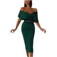thumbnail image 1 of Werulen Dresses for Women 2023, Sexy Belt Bodycon Vintage Dresses Off Shoulder Short Sleeve Prom Party Maxi Long Dresses Women, 1 of 7