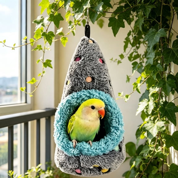 Werulen Egg Shaped Bird Nest Winter Warm, Thickened Cotton Hanging Parrot Snuggle Hut, Cozy Cuddle Pouch Small Birds, Plush Warm Hideaway Feathered Friends, Soft Hanging Nest Pet Bird Comfort