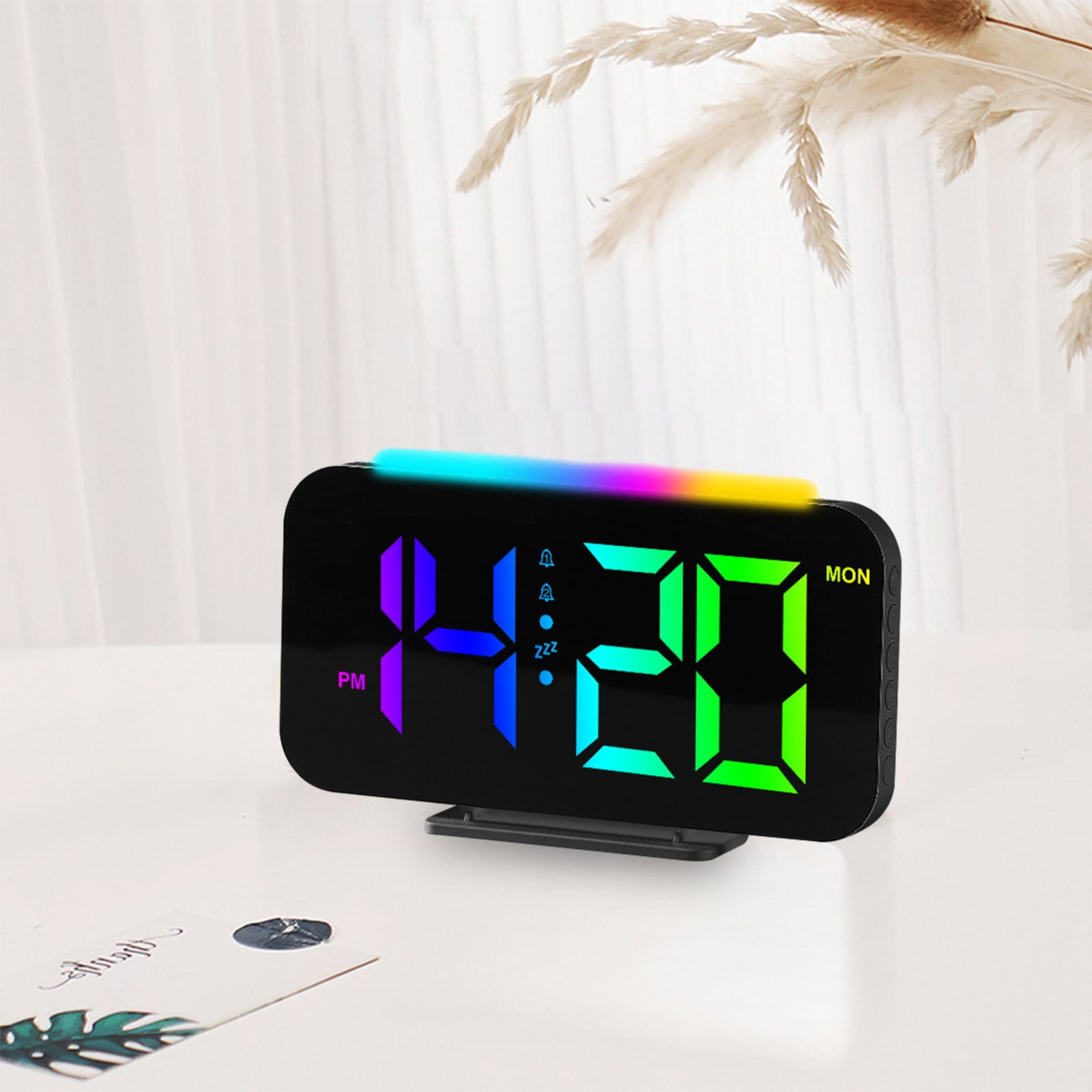 Modern Digital Alarm Clock With Curved Mirror Screen, Temperature Display & USB Port