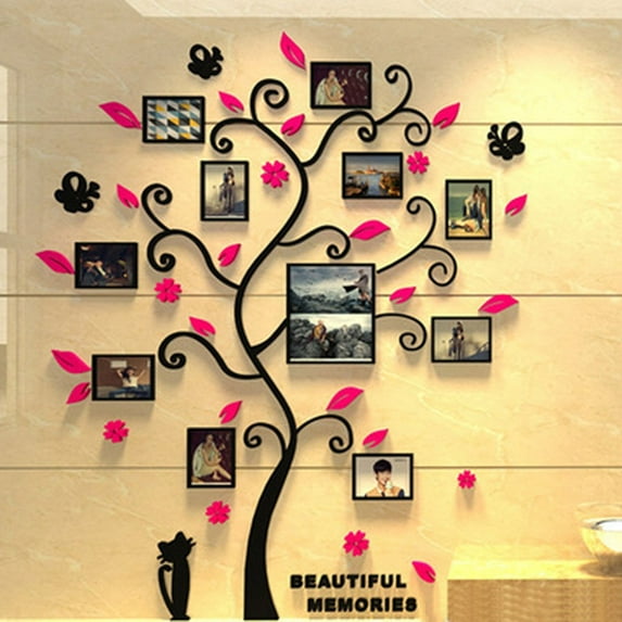 Werulen Family Photo Frame Tree Wall Decal, 3D Acrylic Crystal DIY Photo Display, Home Decor Wall Sticker for Living Room Bedroom, Family Tree Mural Art Room Decor