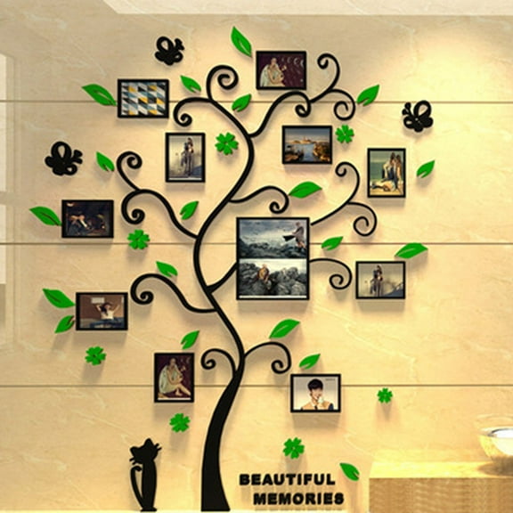 Werulen Family Photo Frame Tree Wall Decal, 3D Acrylic Crystal DIY Photo Display, Home Decor Wall Sticker for Living Room Bedroom, Family Tree Mural Art Room Decor