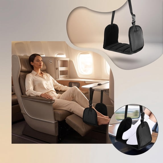 Werulen Foldable Travel Foot Rest Hammock with Accessories, Airplane Car Office Leg Support, Portable Foot Sling with Eye Mask Earplugs, Comfort Travel Foot Hammock Kit, Adjustable Foot Rest with