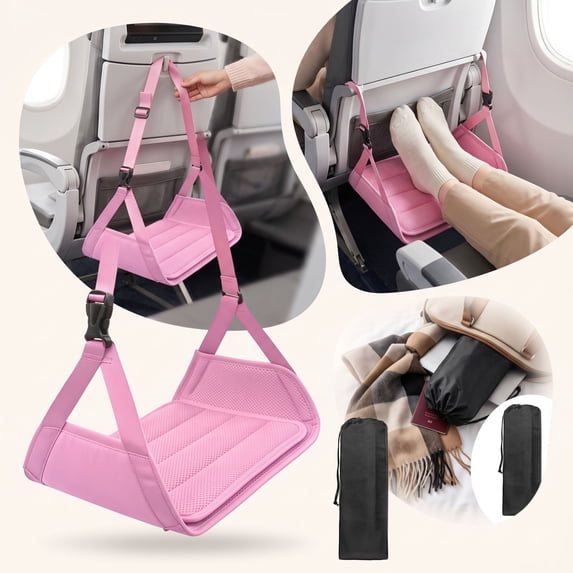 Werulen Foldable Travel Foot Rest Hammock, Portable Airplane Car Office Leg Support, Adjustable Foot Sling Comfort Rest, Compact Travel Foot Hammock, Lightweight Foot Rest with Storage Bag