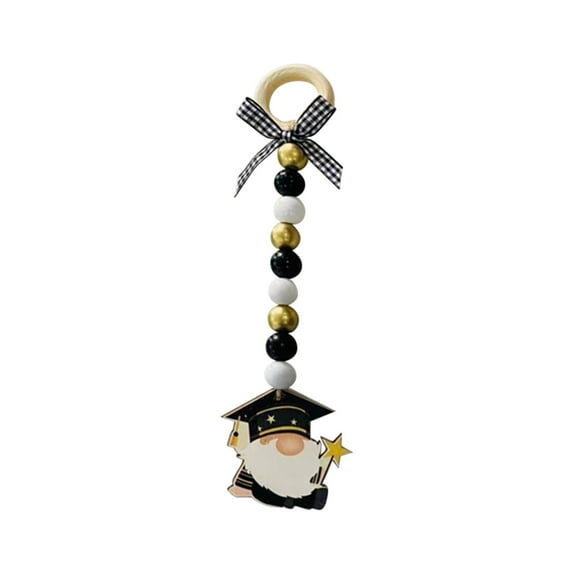 Werulen Graduation Season Decorations, 9 Beads and Rings Lanyard Pendant with Graduation Cap Doll, Commemorative Ornament for Graduation Party Decor, College Graduation Gnome Doll