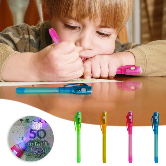 Werulen Invisible Ink Pen UV Light, 4 Pack Luminous Invisible Ink Pens forKids, Secret Message Writer Spy Pen, Money Detector UV Flashlight for Learning Drawing and Security Check