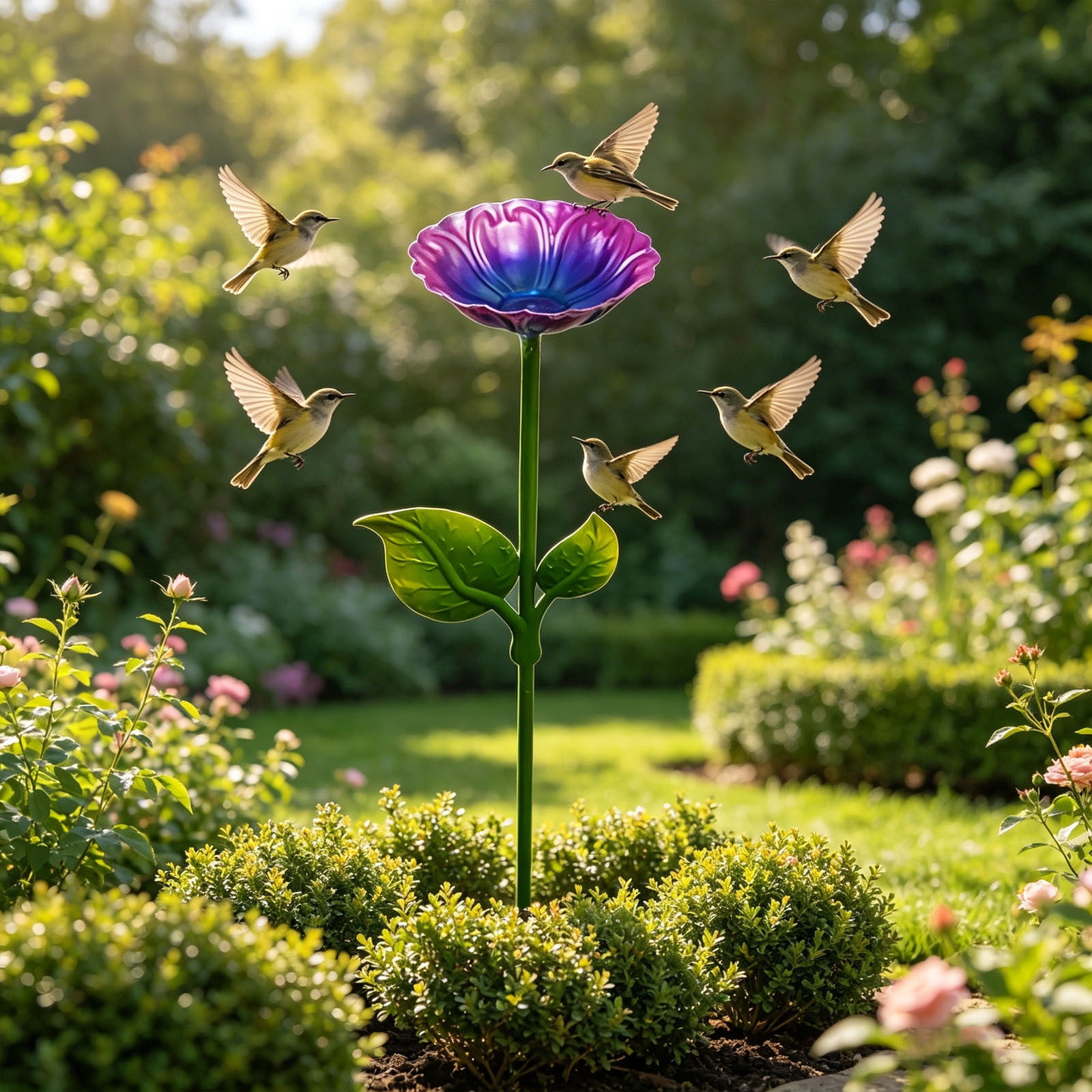 Werulen Iron Bird Bath Ground Stake Sturdy Stable Base,Outdoor Garden Yard Bird Care Feeding,Bird Bath,Garden Yard Decor,Bird Feeding Tool