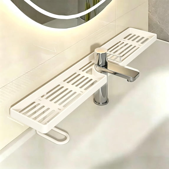 Werulen Kitchen Sink Faucet Caddy Organizer, Over Sink Storage Rack for Bathroom Countertop, Space Saving Sponge Holder Kitchen, Stove Top Utensil Caddy Sink, Bathroom Sink Accessory Storage Rack