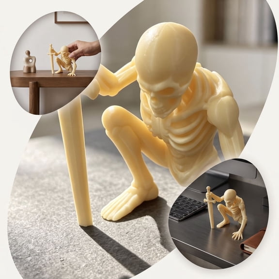 Werulen Kneeling Skeleton Soldier 3D Printed Figurine, Gothic Skull Knight Statue with Sword, Vintage Cream White Skeleton Decor, Desktop Undead Soldier Ornament, 3D Printed Gothic Skeleton