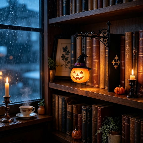 Werulen Library Lantern Bookshelf Vampire Ghost Lamp, Vintage Halloween Bookend Style Base Light, Warm Decorative Bookshelf Lighting, Spooky Home Library Accent Lamp, Halloween Bookshelf Lantern