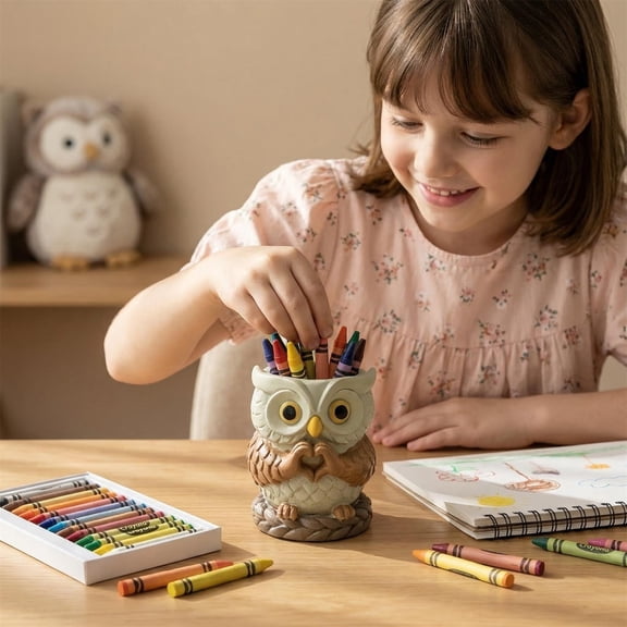 Werulen Owl Shape Pen Holder,Creative Desktop Decor Style,Home Office Desktop Use,Stationery Storage Organizer,Creative Animal Shape Pen Container Ornament