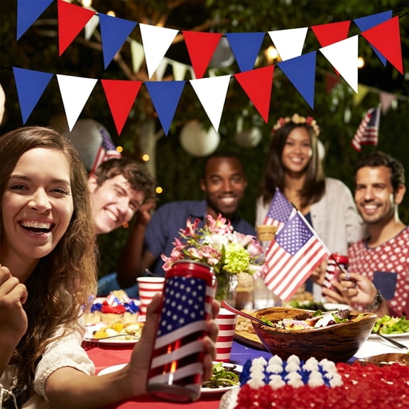 Werulen Patriotic Triangular Pennant Banner,Red White Blue Star Style,4th Of July Party Decor,Independence Day Scene Layout,9PCS Patriotic Hanging Banner Flag