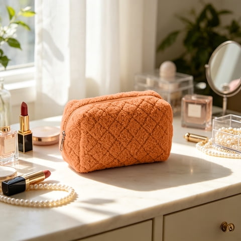 Werulen Plush Makeup Pouch Bag, Zipper Cosmetic Organizer for Travel, Soft Lipstick Accessory Pouch, Portable Beauty Storage for Home, Cute Furry Cosmetic Bag
