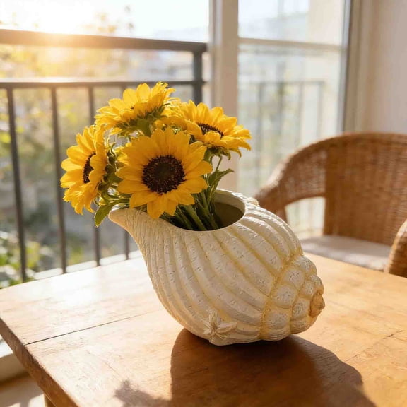 Werulen Shells Conches Flower Vase, Resin Craftsmanship Sea Shell Pot, Ceramic Style Home Decor Item, Window Sill Beach Theme Vase, Sea Inspired Decorative Vase
