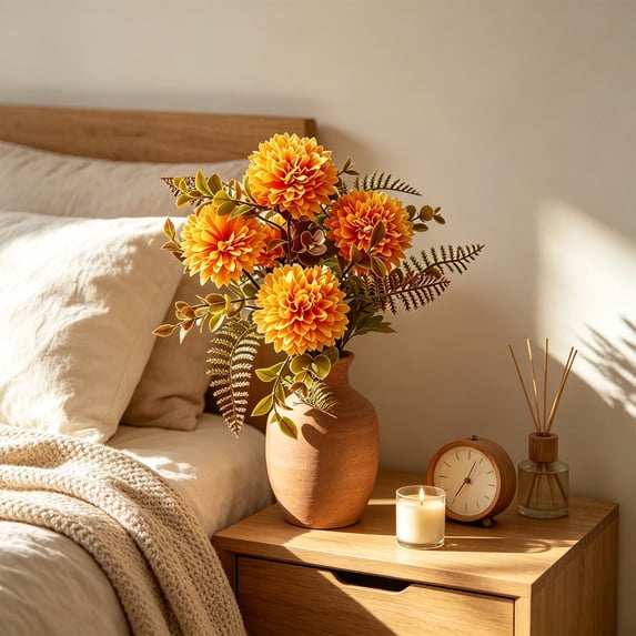 Werulen Simulated Dahlia Individual Thanksgiving Bouquet, Plastic Chrysanthemum Table Vase Flower, Fall Floral Arrangement Decor, Realistic Faux Thanksgiving Flowers, Seasonal Harvest Flower