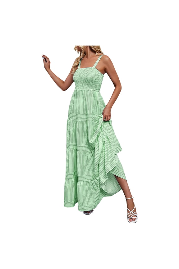 Werulen Smocked Tiered Sundresses for Women, Spaghetti Strap Long Summer Maxi Dresses for Women Sleeveless Loose Boho ​Dresses