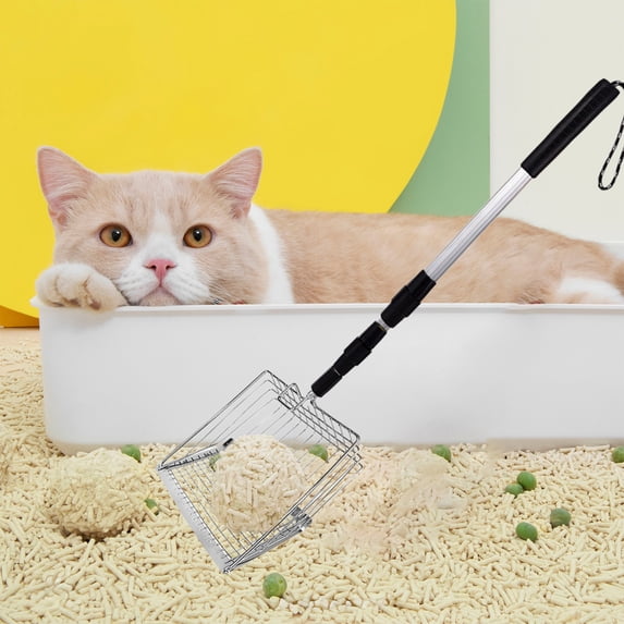 Werulen Stainless Steel Telescopic Cat Litter Scoop, Large Fine Hole Sifter Poop Shovel, Extendable Long Handle Litter Box Cleaner, Durable Metal Waste Removal Tool for Pet Cats