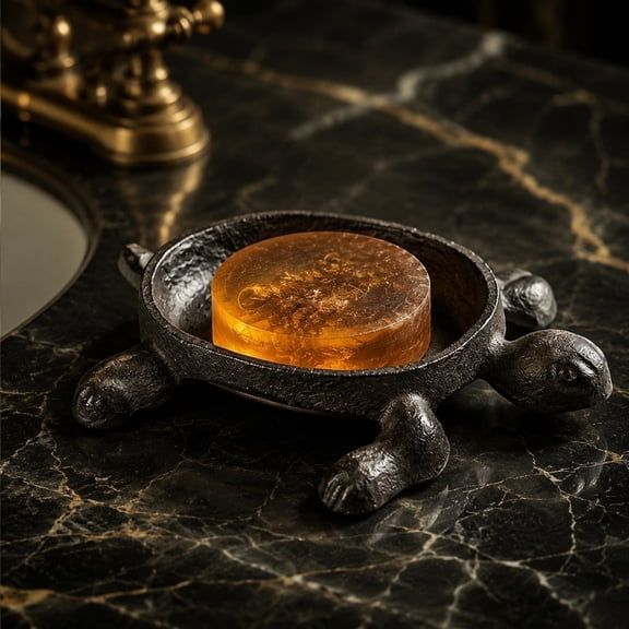 Werulen Vintage Cast Iron Turtle Soap Dish, Decorative Metal Soap Holder, Bathroom Counter Drainage Tray, Rustic Home Bath Accessory, Bathroom Soap Organizer