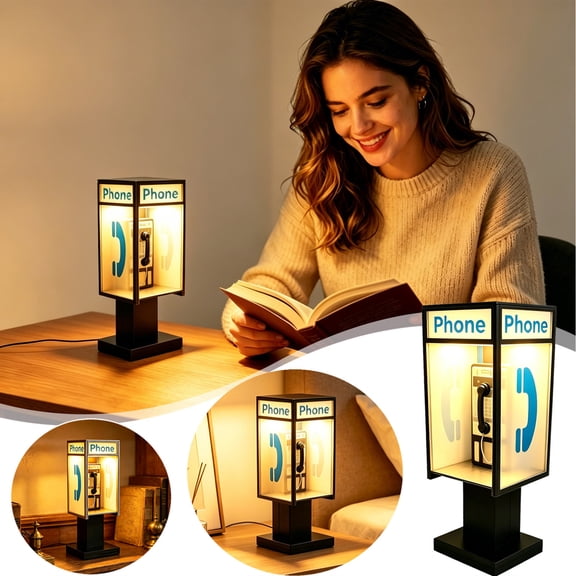 Werulen Vintage Telephone Booth Modeling Table Lamp USB Powered,Home Bedroom Living Room Office Desktop Decor Lighting,Retro Table Lamp,USB Desk Lamp,Scene Decor Lamp