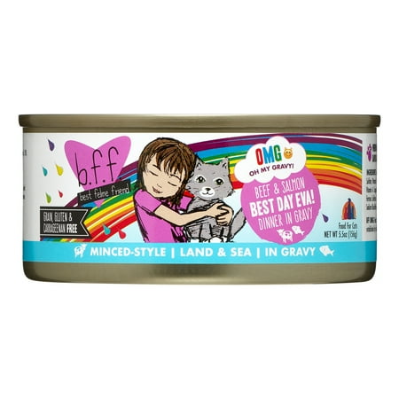 Weruva BFF OMG Best Day Eva! Beef & Salmon Dinner in Gravy Grain Free Wet Cat Food, (8) 5.5 oz. Cans