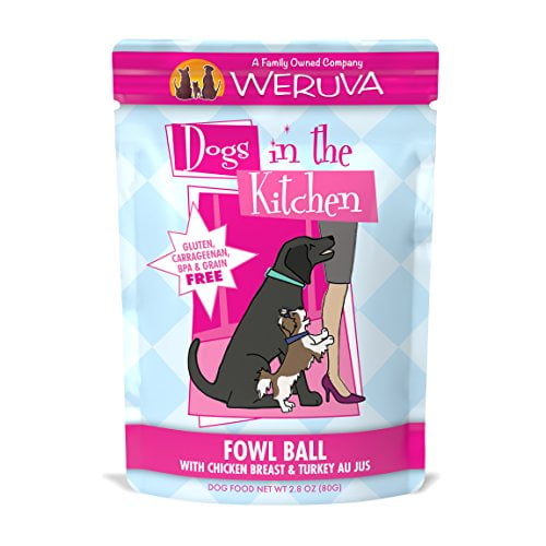 Weruva Dogs in the Kitchen, Fowl Ball with Chicken Breast & Turkey Au Jus Dog Food, 2.8oz Pouch (Pack of 12)