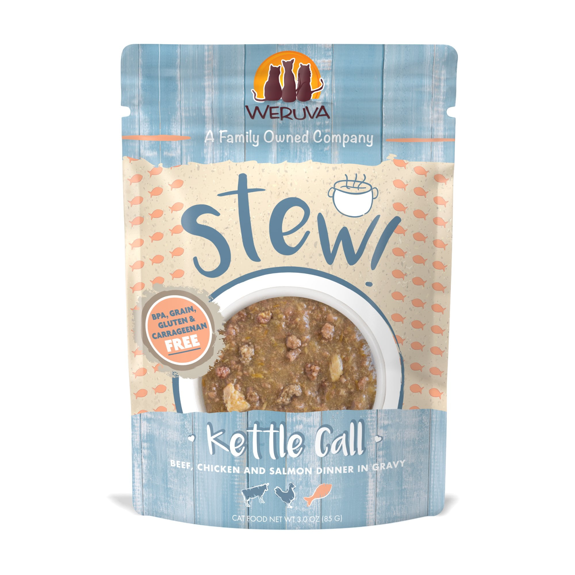 Weruva Stew! Kettle Call Beef, Chicken and Salmon Dinner in Gravy Wet Cat Food, 3 oz., Case of 12
