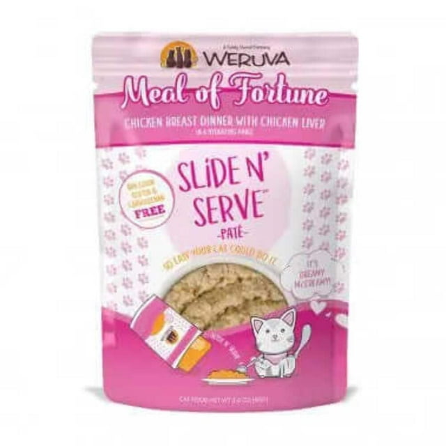 Weruva Wet Cat Food, Meal of Fortune Chicken with Chicken Liver Pate, 2.8oz Slide N Serve Pouch, Pack of 12 C49