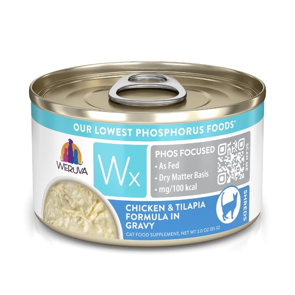 Weruva Wx Phos Focused Foods Chicken & Tilapia Formula in Gravy Wet Cat Food, 3 oz., Case of 12