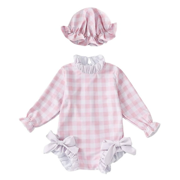 Weryoung Baby Girls Swimsuit Baby Girls Long Sleeve Swimsuit With Hat Beach Swimwear Baby Trendy Bathing Suit,Pink,3-6 Months