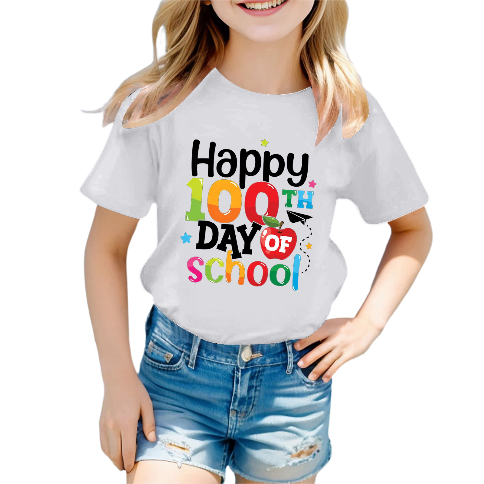 Weryoung Girls Boys Round Neck T-Shirt Short Sleeve Summer Casual Tee Kids Lovely Tee,White,2-3 Years