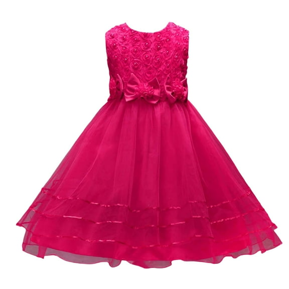 Weryoung Girls Children Mesh Dress Dress Stylish Little Girl Dress Kids Stylish Ball Gown,Hot Pink,18-24 Months