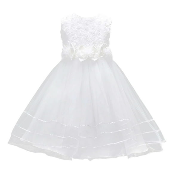 Weryoung Girls Children Mesh Dress Dress Stylish Little Girl Dress Lovely Ball Gown,White,5-6 Years
