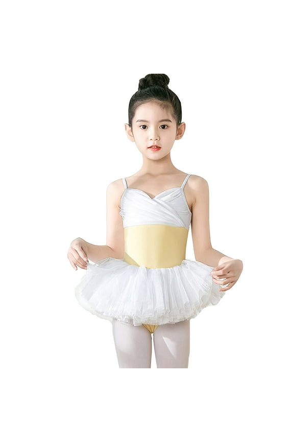 Girls Suspenders Glitter Dance Ballet Tutu Leotard Ballerina Outfits For Newborn Fashion Dancing Clothes,White,6-7 Years