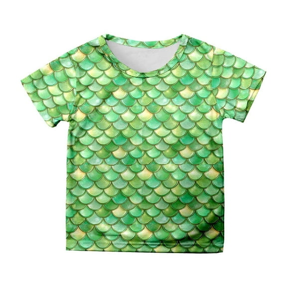Weryoung Girls Tshirts Multicolor Fish Scale Print Casual Shirt Summer Short Sleeve Top Baby Soft Tee Shirts,Green,3-4 Years