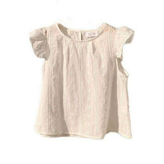 Weryoung Girls Tshirts Summer Ruffle Short Sleeve Cute Ruffled Neck Pleated Tshirts Kids Lovely Tshirts,White,3-4 Years