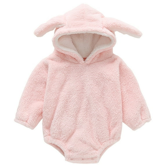 Weryoung Girls Spring Summer Long Sleeve Rabbit Ears Hooded Romper Bodysuits Kids Cute Onesie,Light Pink,18-24 Months